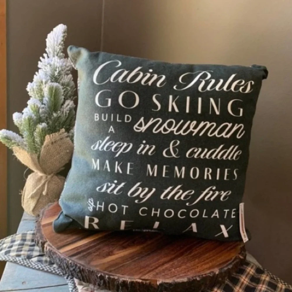NEW Target Bullseyes CABIN RULES Decorative Throw Pillow, WINTER HOLIDAY DECOR